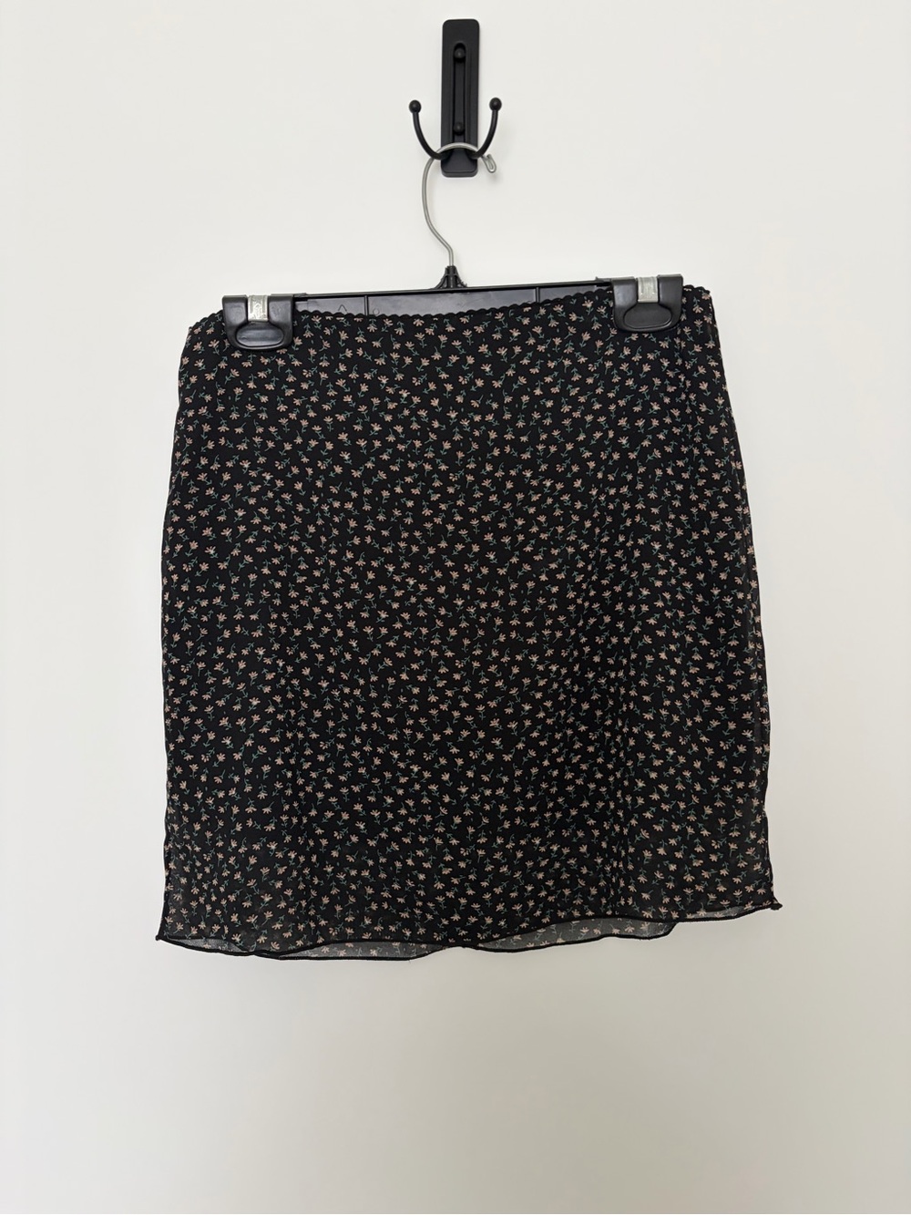 Brandy Melville Black Mini Skirt with Small Floral Print